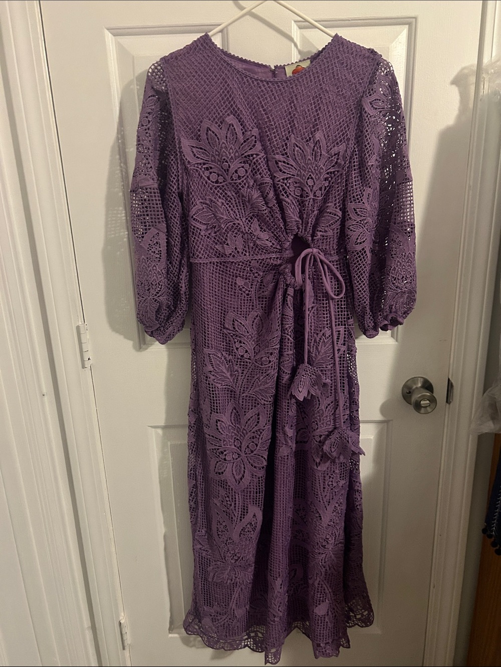 FARM Rio Lavender Crochet Maxi Dress with Waist Tie